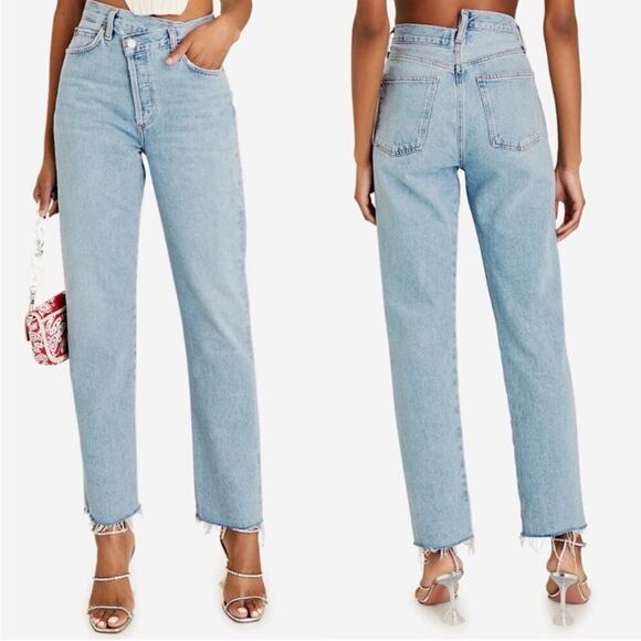 Agolde Criss Cross Blue Wash High Rise Distressed Straight Leg Jeans 26 spring - Picture 1 of 11